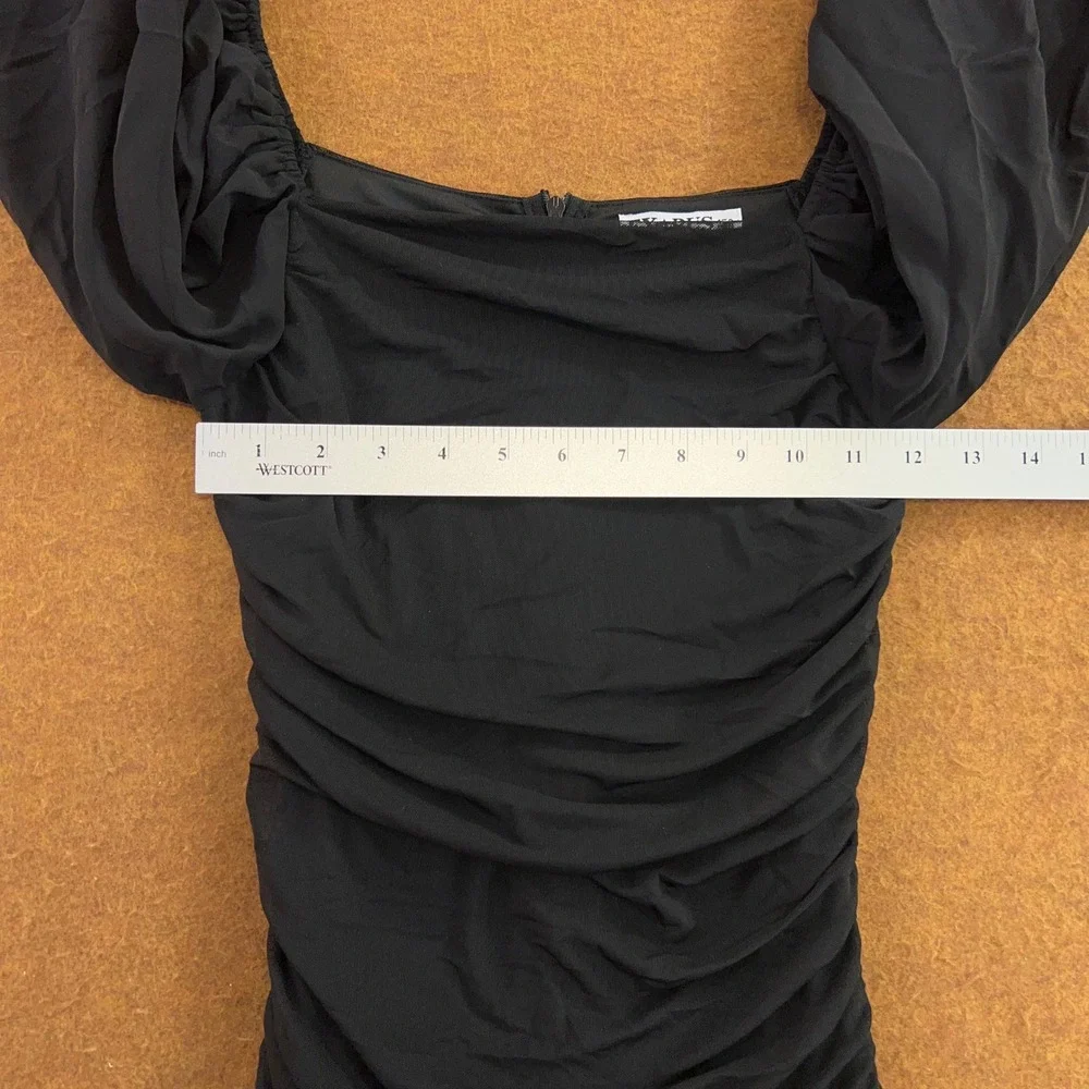 Exarus Girls 12Y Black Ruched Puff Sleeve Bodycon Mini Dress New
